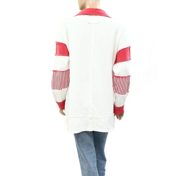 Free People We The Free Clean Prep Polo Pullover Top Oversized Striped M 276414 - Picture 4 of 5